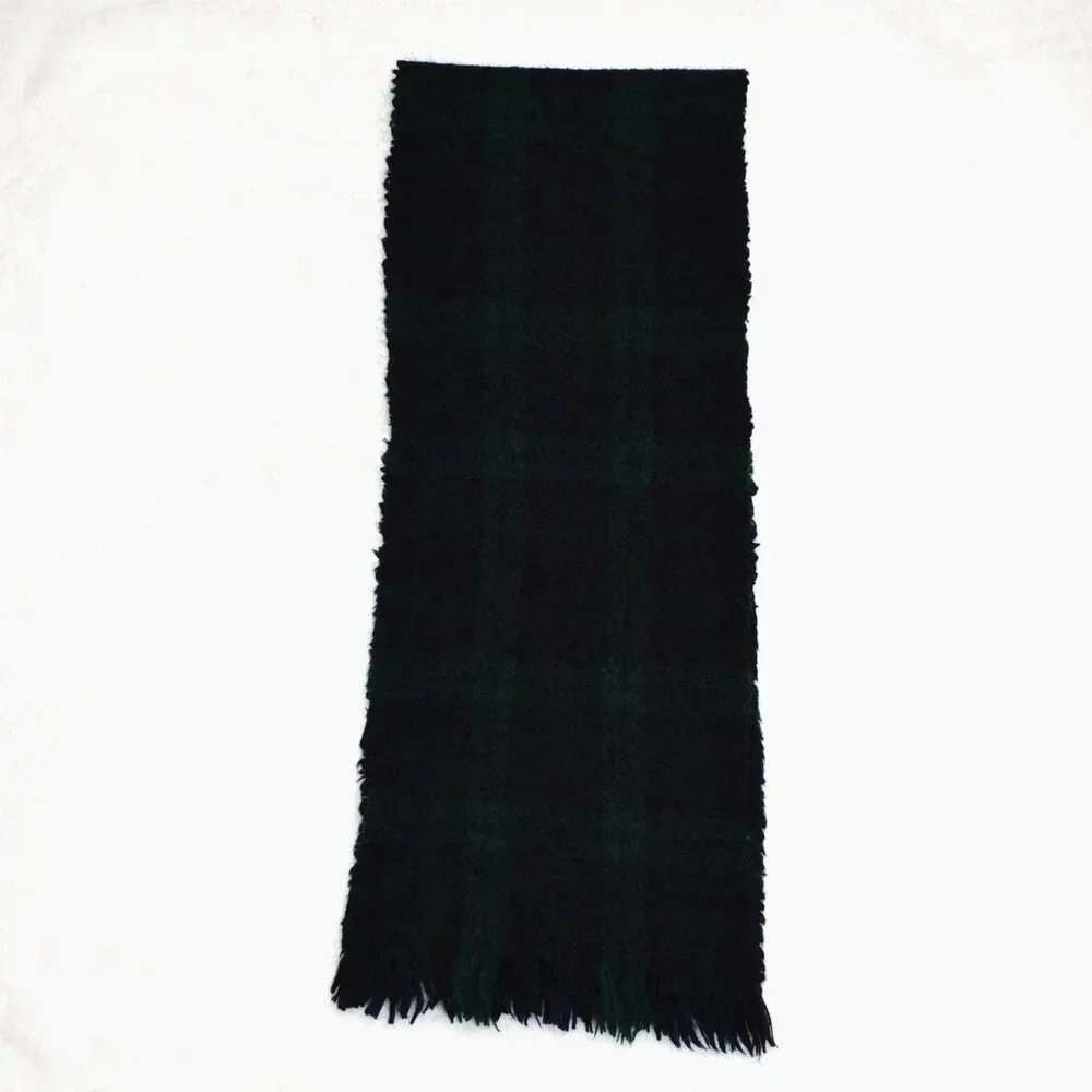Eddie Bauer Mens Plaid Short Scarf Fringed 100% Wool 48X9 Academia Preppy Vtg